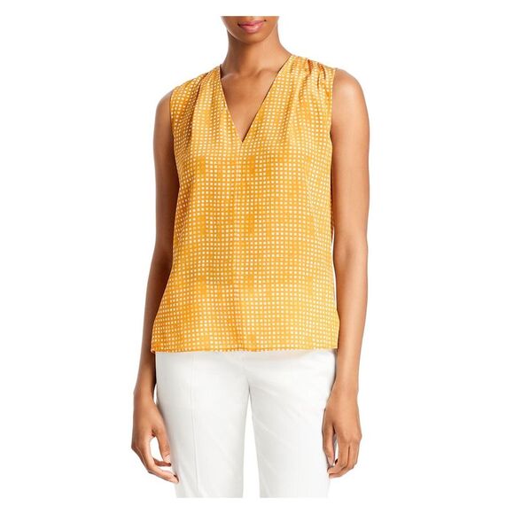 BOSS Tops - BOSS Womens Orange Zippered Printed Sleeveless V Neck Top 10